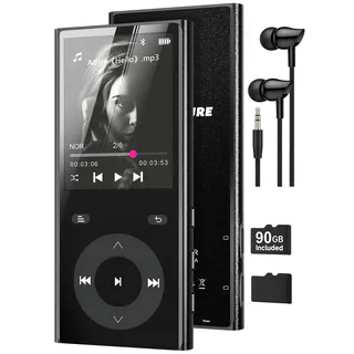 90GB MP3 Player Bluetooth 5.3, Musik Player 2 TF-Kartensteckplätzen | 2,4" Farbbildschirm, Touch-Tasten, MP3 Player Kinder mit Lautsprecher, Unterstützung bis zu 256 GB, Inklusive Kopfhörer