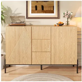 OKWISH Sideboard 115,5x76x40 cm aus MDF mit 2 Türen & Schublade (Packung, 2 St., mit großer StauraumModernes Sideboard mit geometrischer Struktur), Multifunktionaler Schrank für Wohn-/Esszimmer beige