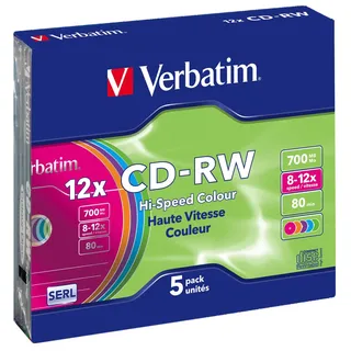 Verbatim CD-RW 700MB 12x Hi-Speed Colour 5er Slimcase