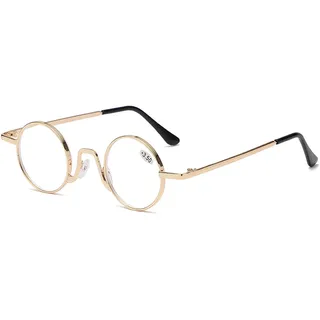 Generisch Anti Blaulicht Lesebrille Damen Herren Runde Retro Groß Metall Blaulichtfilter Lesehilf Sehhilfe Brille(Gold,1.5 x)