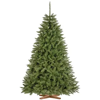 Fairytrees Künstlicher Weihnachtsbaum FT01, Fichte Natur, mit grünem Stamm und Echtholz Baumständer grün 220 cm