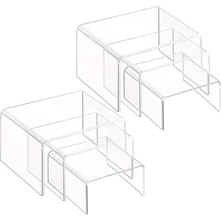 Milaloko Riser aus klarem Acryl, 2 Sets mit 3 Vitrinenregalen für Figuren, Buffets, Cupcakes und Schmuckständer, mit klebriger Schutzfolie