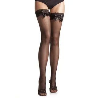 Leg Avenue Halterlose Netzstrümpfe mit Spitze und Schleife - schwarz (1-Paar) selbsttragend schwarz