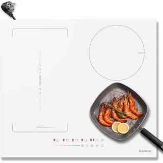 Karinear - Weißes Induktionskochfeld Flexzone mit Stecker, Induktionsfeld 60 cm Einbau mit Touch-Steuerung, Timer, Kindersicherung, Boost, 220V-240V,