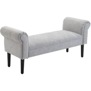 Homcom Polsterbank Sitzbank Lounge Sitzhocker Flurbank Bettbank elegant mit gerollten Seiten Polyester Hellgrau 132 x 45,5 x 58 cm