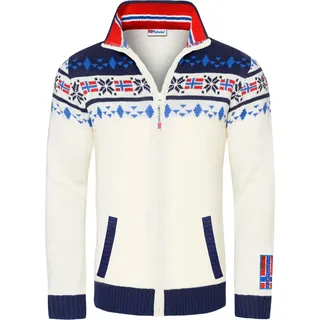 Nebulus Herren Norweger Strickjacke Canadian, gefütterte Jacke, mit Reißverschluss, Offwhite-Navy - S