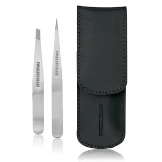 Tweezerman Petite Tweezer Set Petite Pinzetten Set mit Etui, Black Augenbrauen Set 1 Stk