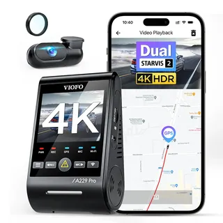 VIOFO A229 Pro 4K + 2K Dual STARVIS 2, HDR Vorne hinten Dashcam Auto, Sprachsteurung & 5GHz Wi-Fi Wlan Autokamera, Ultrapräzises GPS mit CPL Filter, Super Nachtsicht 2.0, Sprachausgabe, bis 512 GB Max