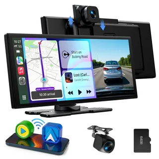 LAMTTO Wireless CarPlay Android Auto Display 10,25 Zoll In-Cell Touchscreen Car Play mit Dashcam 2.5K+1080P Sprachsteuerung Karten Navigation Bluetooth FM AUX Loop Aufnahme 64GB TF Karte