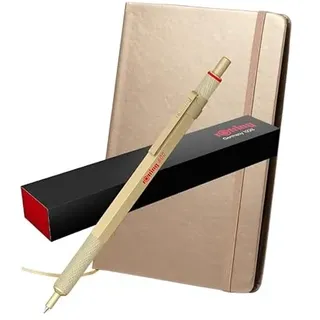 rOtring 600 Metallic Kugelschreiber + Notizbuch | Mittlere Spitze | Goldschaft mit rutschfestem gerändeltem Griff | Nachfüllbar |