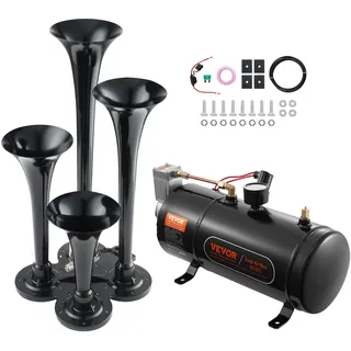 touttong Luft Horn Luftkompressor Kit mit 4 Trumpet Train, 12V 150PSI Kompressor Drucklufthorn 6L Tank 150dB Zughupen Set für LKW SUV Car Truck