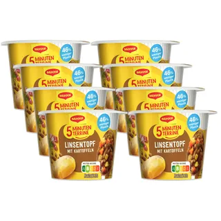 MAGGI 5 Minuten Terrine Linsentopf mit Kartoffeln, 8er Pack (8 x 49g)