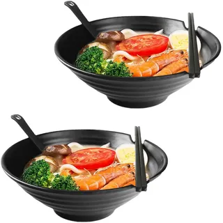 2 Stück Japanische Ramen Schüssel Set, 1000 ML Premium Rutschfeste Suppe Schale mit Löffel Und Essstäbchen Ramenschüssel Asiatisches Geschirr Ramen Bowl Set für Asiatische Nudeln und Udon, Soba