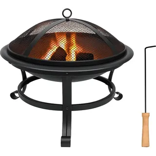 Grafner Feuerschale mit Funkenschutzgitter, Feuerhaken und Kohlerost Feuerkorb Ø 52cm