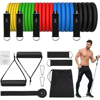 JATEKA Fitnessbänder 5er Set, Sports Resistance Bands 5 widerstandsbänder, Widerstandsbänder mit Türanker, Griffe, Knöchelriemen, Tragbarer für Muskelaufbau und Pilates Männer Frauen