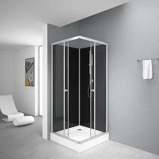 Marwell Black Reef Komplettdusche mit Eckeinstieg 80 x 195 cm silber matt