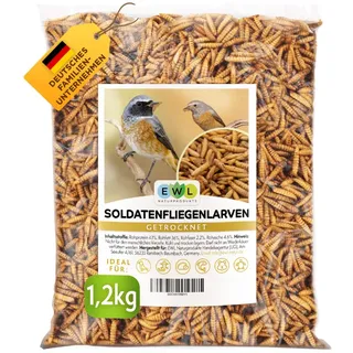 EWL Naturprodukte Soldatenfliegenlarven getrocknet 1,2 kg (7,8 Liter), Soldatenfliegenlarven, Vogelfutter, Fischfutter, Schildkrötenfutter, Igelfutter mit Insekten