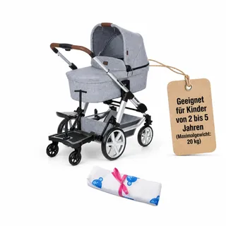 Set ABC Design Trittbrett Kiddie Ride On 2 mit Blaubär Stoffwindel | Mitfahrbrett universal passend | Rollbrett für Kinderwagen Buggy bis 20 kg