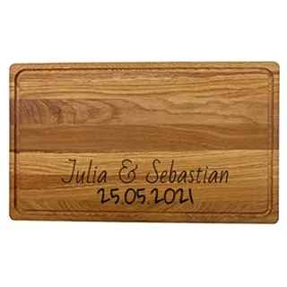Schneidebrett XXL mit Saftrille aus Eiche Massiv, längs verleimt, Personalisiert mit Ihrem graviertem Wunschtext 50 x 30 x 2 cm