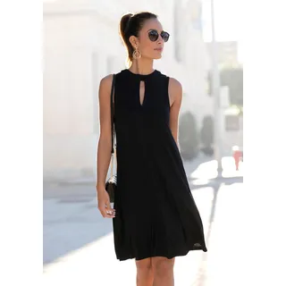 LASCANA Jerseykleid in weit schwingender Form mit Taschen, figurumspielend Sommerkleid mit Bindeband im Nacken, elegantes Viskosekleid, Festival schwarz 34