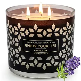 Große Duftkerze im Glas 3 Docht Duftkerze Geschenkset für Frauen Natürliche Soja Wachs Kerze, Duft Geschenk für Mutter Freundin Geburtstag - 12 Unzen für 80 Stunden - Lavendel und Holz Aroma