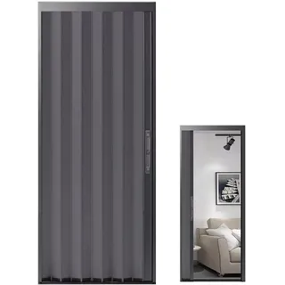 Falttür Caravan-Aluminium-Falttür mit Schloss, Faltbare Sicherheits-Falttür für Innen und Außen, Platzsparendes Graues Rolltor(46x80in(116x203cm))