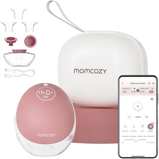 Momcozy Freihändige Milchpumpe Mobile Flow | M9 Upgrade, Elektrisch & App-Steuerung, Personalisierte Multi-Modi & 15 Stufen, Tragbare Pumpe, 24 mm (Rot, 1 Stück)