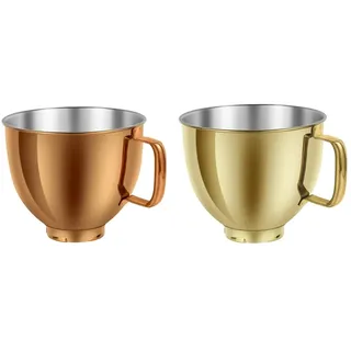 1 x Kupfer-Gold-Schüssel, + 1 x Gold-Schüssel, 5 QT Edelstahl-Mixerschüssel, kompatibel mit Kitchenaid Artisan & Classic 4,5–5 QT Mixern mit kippbarem Kopf K45 KSM70 KSM150