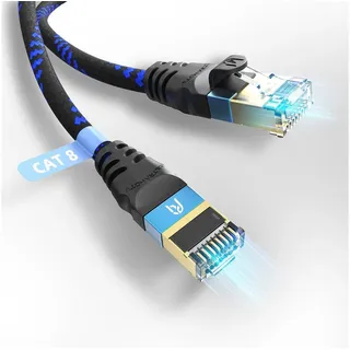 UltraHDTV CAT 8.1 40 Gbps LAN Kabel, Patchkabel Gigabit RJ45 Ethernet Netzwerkkabel, RJ45, Ethernet (200 cm), Knickschutz, Nylon-Ummantelung mit 40.000 Mbit Glasfaser