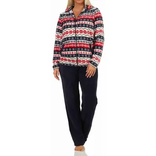 normann-wäschefabrik Toller Damen Hausanzug aus Coralfleece in wunderschöner winterlichen Optik - 202 216 959, Farbe:rot, Größe:48/50 - 48-50
