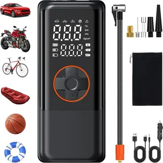 AIBISTAR Akku-Luftpumpe Tragbare 7-in-1 Luftpumpe, 7800mAh Akku, LED-Display & SOS-Modus (Set, Kein Set), Voreingestellte Modi, LED-Display, Akku-Powerbank schwarz