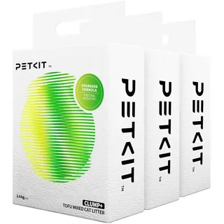 PETKIT 5 in 1 Gemischtes Katzenstreu, Spülbar, Geruchsfrei, Aktivkohle, Extrem Saugfähig und Schnell Trocknend Tofu-Katzenstreu(3xTaschen 2.4 kg/Beutel)