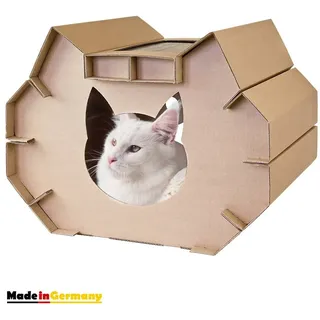 Petigi Auswahl Katzenhaus Katzenburg Katzenhöhle Katzenturm Katzennest Kratzmatte Haus aus Pappe Kartonhaus mit Kratzpappe Kratzbrett Katzenmöbel, Modell:Katzenhöhle 01