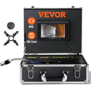Vevor Kanalkamera, 50 m, 7-Zoll-Bildschirm, Rohrinspektionskamera mit DVR-Funktion, wasserdichte IP68-Kamera, 12 einstellbare LEDs, mit einer 16 GB