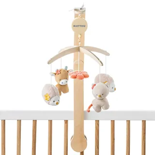 Nattou Mobile mit Spieluhr aus Holz und Velours, Igel, Kuh und Katze, Sanftes Wiegelied La-Le-Lu, Ca. 65 x 31 cm, Mila, Zoë und Lana, Beige