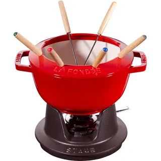 Staub Fondue-Set 20 cm Kirschrot Gusseisen mit 6 Fonduegabeln