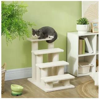 furnicato Katzen-Kletterwand Katzentreppe Cremeweiß 63,5x43x60 cm für ältere und klein, Rutschfeste Hundetreppe mit weichem Plüschbezug für Sofa und Bett weiß