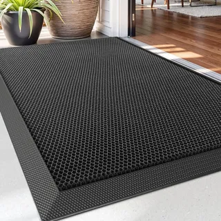 DEXI Fußmatte außen 43 x 76 cm, rutschfeste Schmutzfangmatte, Schwarz