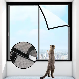 Katzenschutzgitter für Fenster ohne Bohren - Durchsichtiges Netz mit Klebestreifen, sicher für Katzen und hält Insekten fern, ideal für Balkon und Schlafzimmer, Größe 100x120cm(weiß)