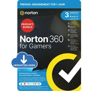 Norton 360 for Gamers 2026, 3 Geräte,Cybersicherheit für Gamer, 1-Jahres-Abonnement mit Verlängerung , PC/Mac/Android/iOS, Bundle with Logitech, Aktivierungscode per Email