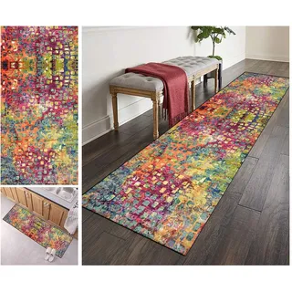 ZVEZVI Teppich Läufer Flur Küche rutschfest Waschbar Rosa Boho 40x60cm Bunter Modern rutschfest Waschbar Vintage Kücheläufer Teppichläufer Polyester Meterware Anpassbar