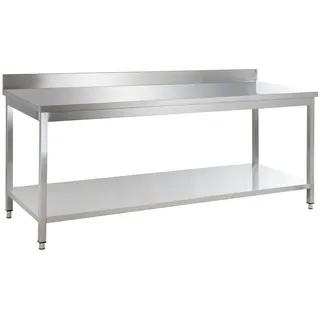 GastroHero Edelstahl Arbeitstisch Basic 20x7 mit Grundboden und Aufkantung