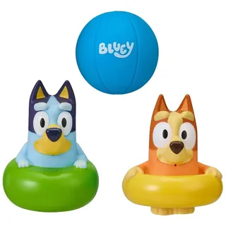 Bluey Badespielzeug: Bluey und Bingo Mit Wasserspritzfunktion und Ball - Offizieller Sammelartikel