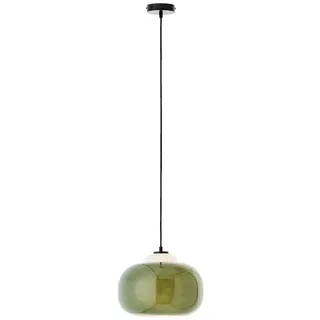 Lightbox Hängelampe mit grünem Glas-Schirm | max. 1,29 m Höhe, Ø 30 cm | höhenverstellbare Vintage Pendelleuchte mit kürzbarem Kabel | E27 Fassung | Esszimmer | aus Glas/Metall