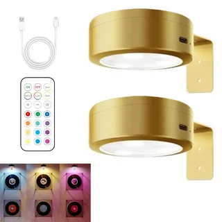 2 Stück Magnetisches Mallicht mit 13 Beleuchtungsmodi, Bildbeleuchtung Kabellos, Bilderleuchte mit Fernbedienung und Timer, Wiederaufladbare Bild Licht, Kunstleuchten für Malen Foto Portrait (Gold)