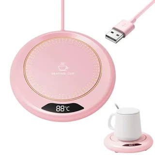 Tassenwärmer, Kerzenwärmer mit 3 Temperatureinstellungen, Elektrischer Kaffeewärmer, USB Getränkewärmer, Teewärmer, Schreibtisch Tassenwärmer, Abschaltautomatik, Becherwärmer für Büro/Haushalt (Rosa)