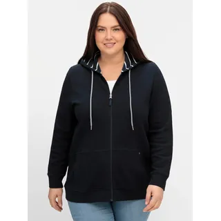 sheego Shirtjacke SHEEGO "Sweatjacke", Damen, Gr. 56, blau (nachtblau), 100% Baumwolle, unifarben, Shirts Shirtjacke