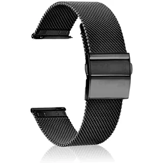 CeiBand Armband für 22MM 20MM Edelstahl Mesh Uhrenarmbänder Ersatz Metall Ersatzarmband, Uhrband mit Schnellverschluss Geeignet für Herren und Damen - Schwarz