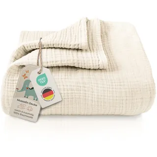 LAYNENBURG Premium Musselin Babydecke 120x120cm – 4 lagige Decke aus 100% Baumwolle - Oeko-TEX 100 - Kuscheldecke oder Schlafdecke, Pucktuch, Spucktuch für Baby, Neugeborene & Kinder (Creme)