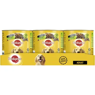 Pedigree Hundefutter Nassfutter saftiges Geschnetzeltes mit Kaninchen und Karotten in Sauce, 12 Dosen (12 x 800g)